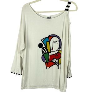 Simply Art by Dolcezza V. Baldieto Abstract Face Cold Shoulder Long Sleeve Top